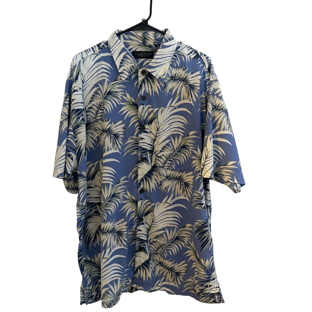 Cactus Black Label Men's XXL Hawaiian Shirt Blue Palm Leaf Print Short Sleeve